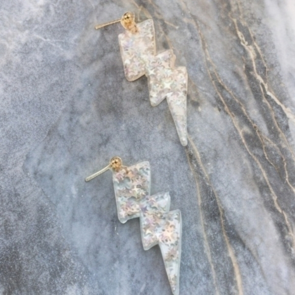 Modcloth Iridescent Star Confetti Lightning Bolt Drop Earrings